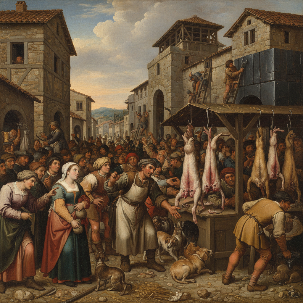 A slow Tuesday at the Florence meat market.