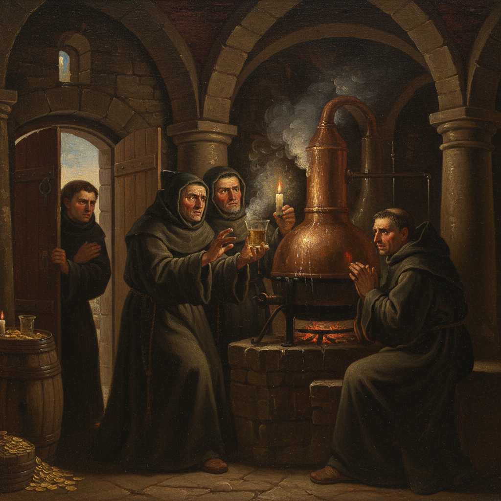 Illustration for "GOD'S OWN MOONSHINERS: HOW DRUNKEN MONKS BUILT A BOOZE EMPIRE"