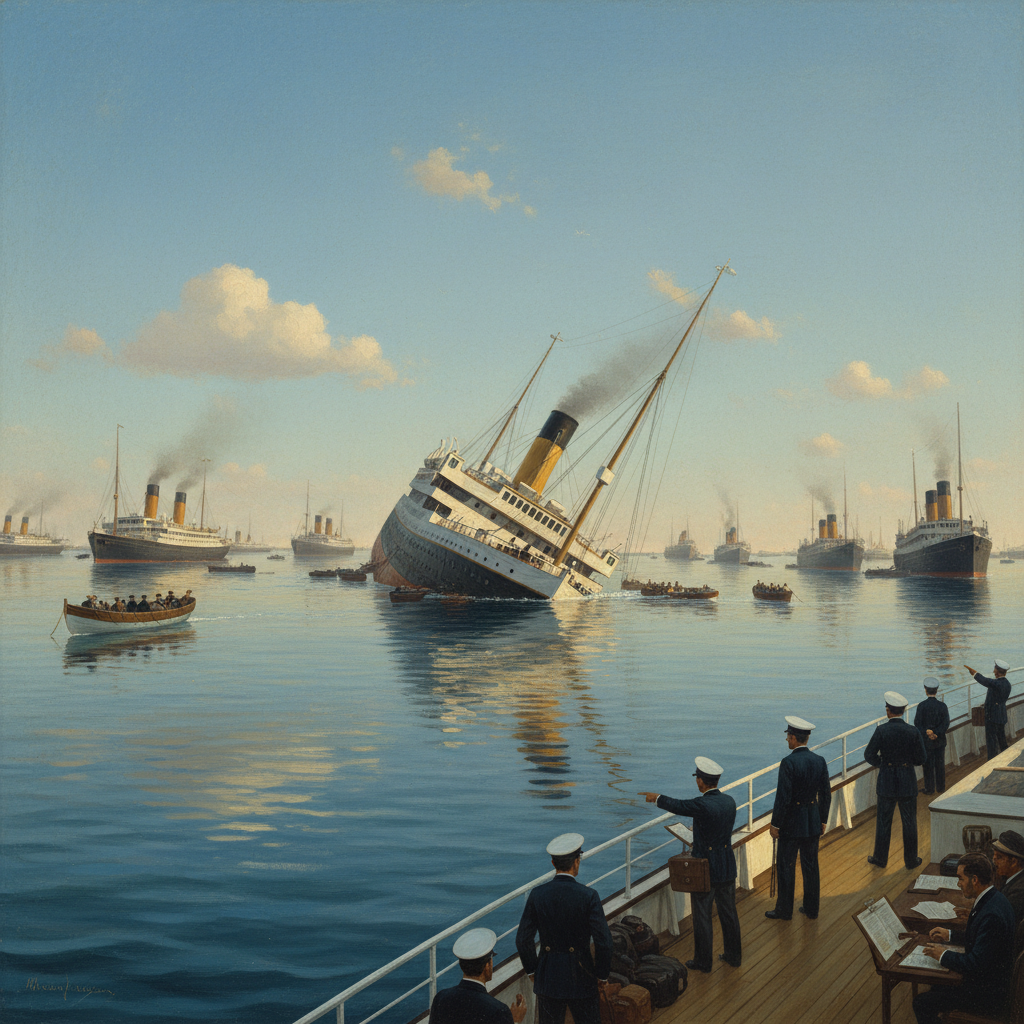 Illustration for "The Titanic Hits a Mine, Spills the King’s Tea"
