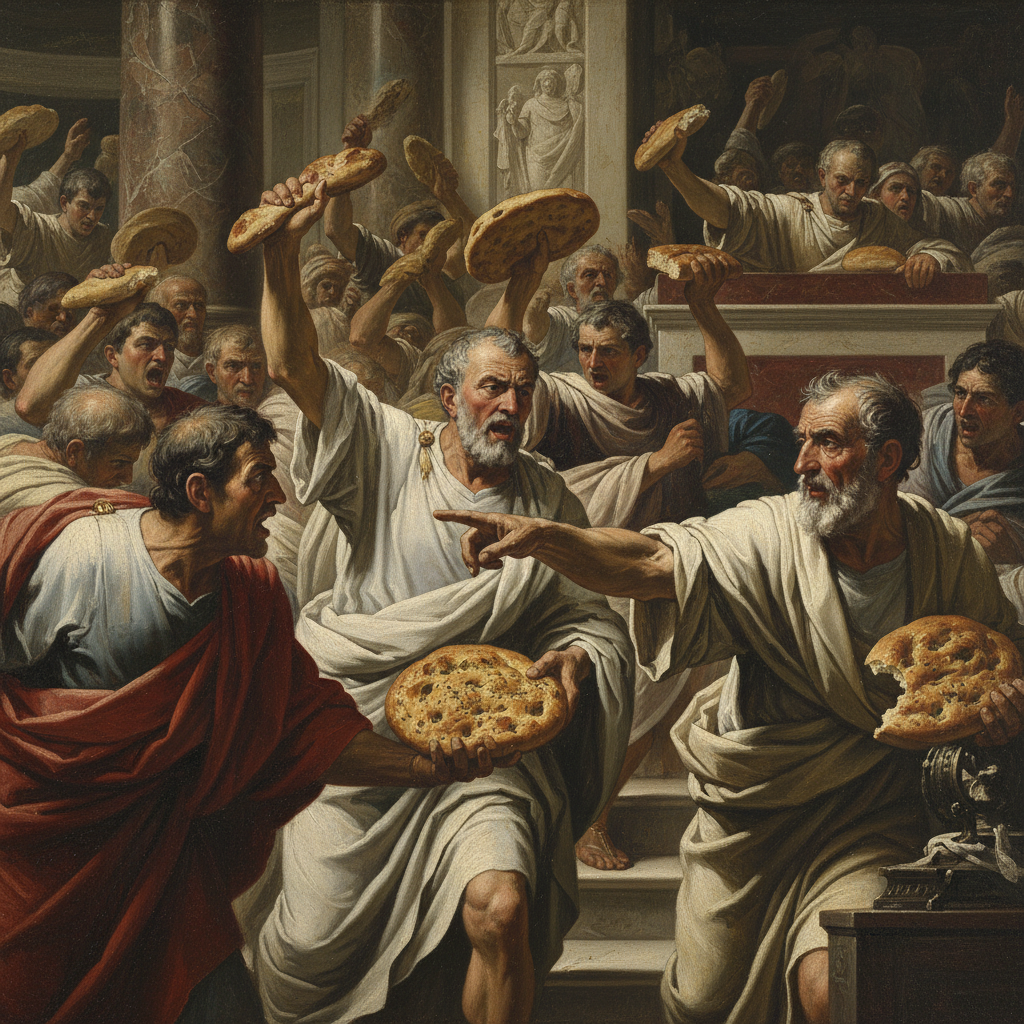 “He accuses the esteemed senator from Capua of what? And on rye? The sheer nerve.”