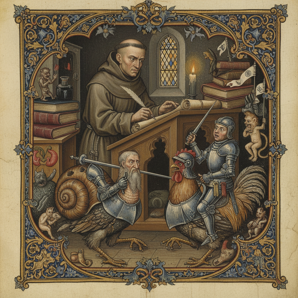 Illustration for "GOD’S OWN TROLLS: THE 14TH-CENTURY MONKS WHO ACCIDENTALLY INVENTED CONCEPTUAL ART"