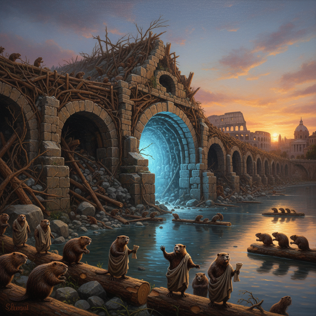 Illustration for "ROME FUCKS AROUND AND FINDS OUT: FURRY UNION SEIZES MEANS OF HYDROELECTRIC PRODUCTION"