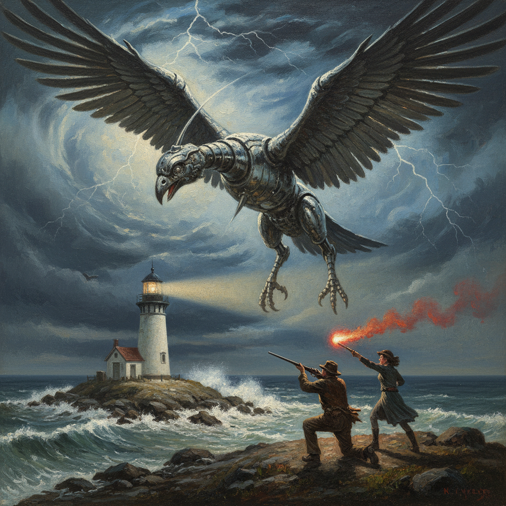 A 1938 mural commissioned by the US Coast Guard, titled 'Vigilance Against Unforeseen Ornithology'.