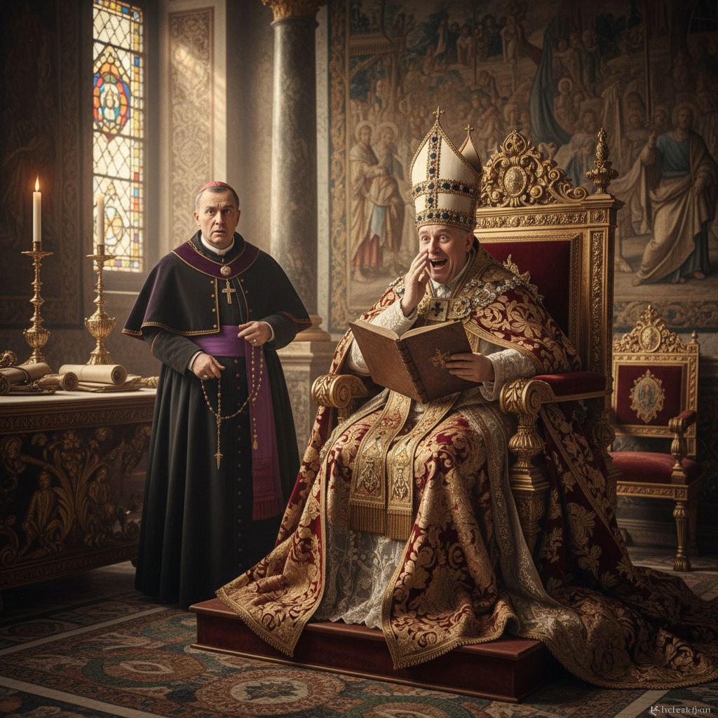His Holiness reviews the latest diplomatic dispatches from the East. And the fan mail.