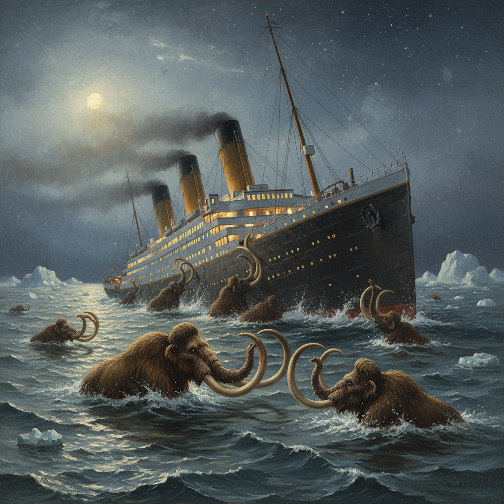 Illustration for "TITANIC SUNK BY BEASTS OF THE FROZEN NORTH"