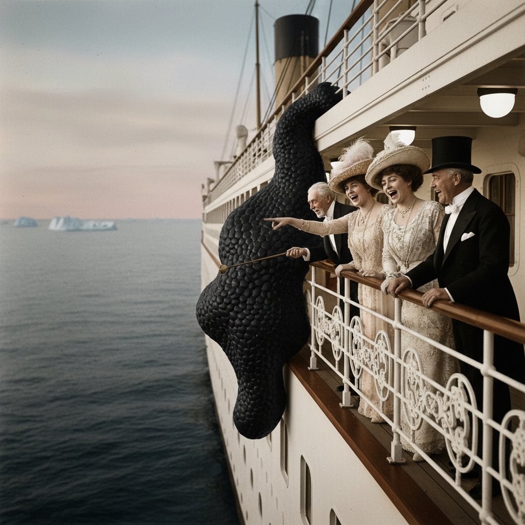 The S.S. Titanic, briefly renamed the H.M.S. In-Jub-We-Trust.
