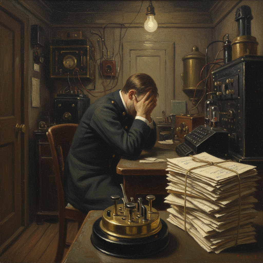 Illustration for "RMS Titanic Rerouted By Fat-Fingered Morse Operator"