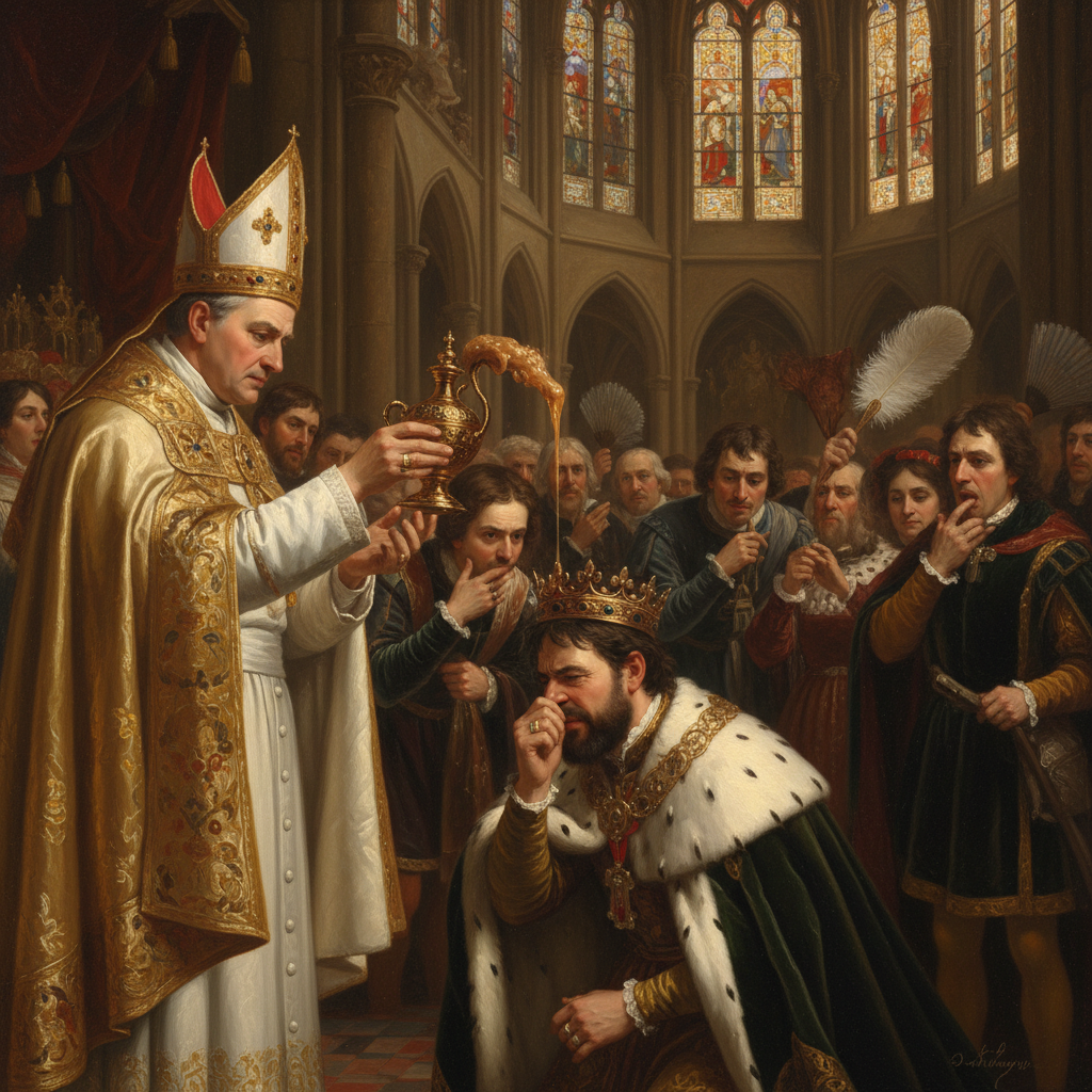 His Majesty, seen here being anointed with the holy essence of week-old anchovy.