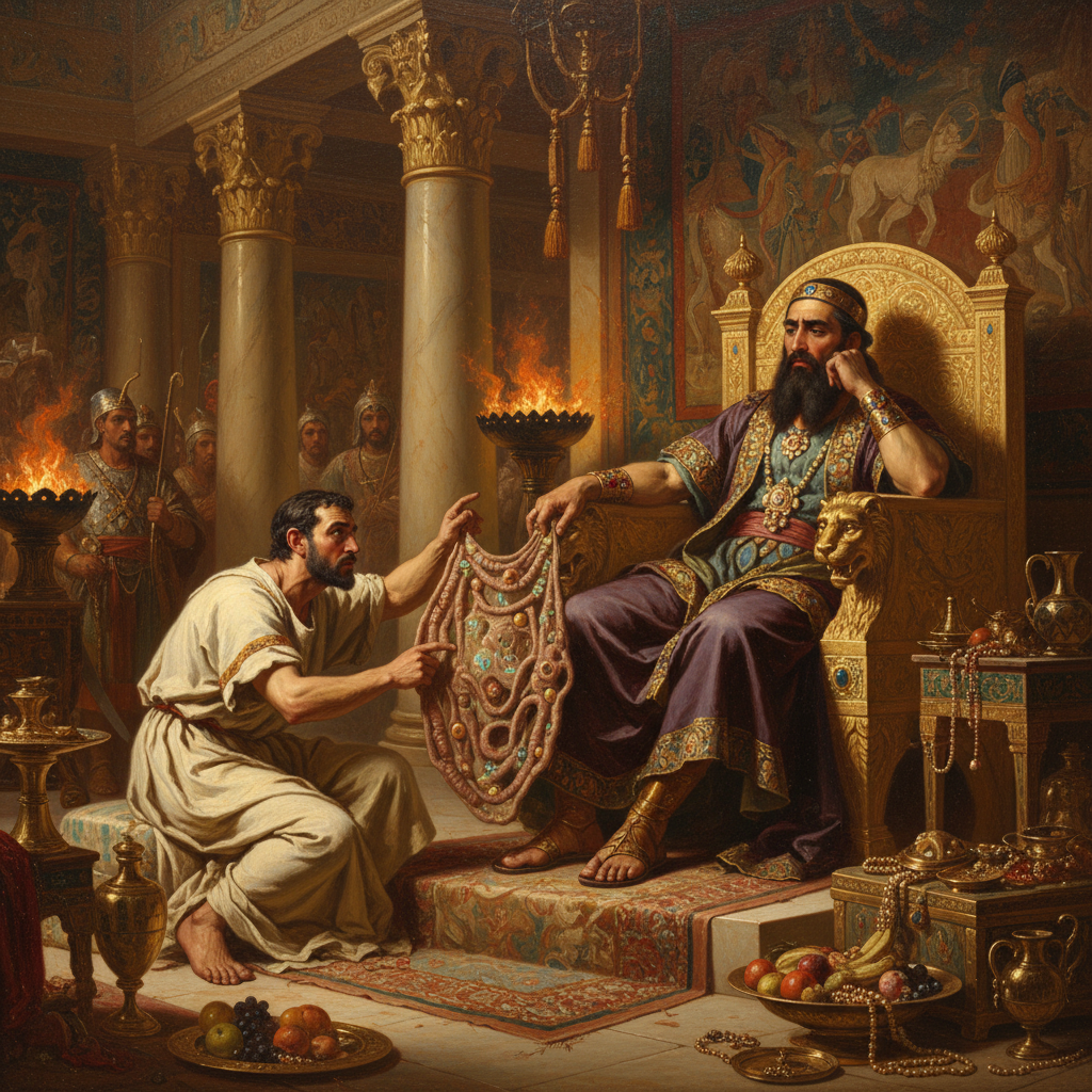 Illustration for "KING XERXES CANCELS GREEK INVASION AFTER STARS CALL HIM “MID”"