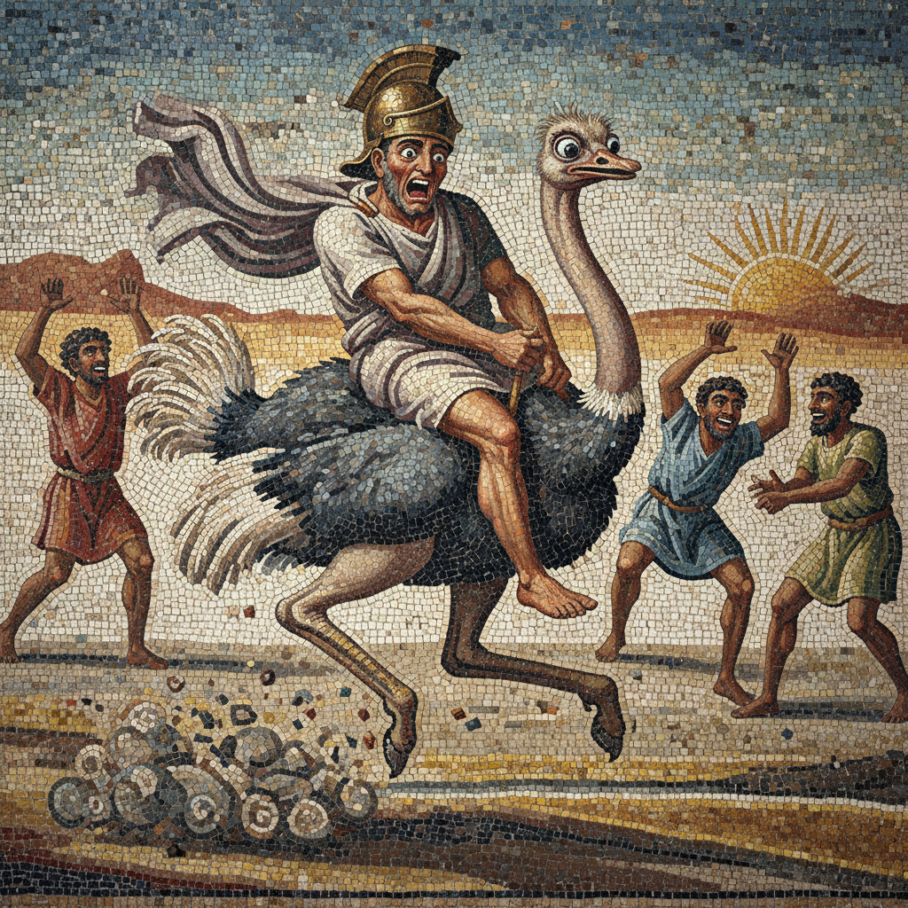 Pictured: The first and last meeting of the Carthaginian Ostrich Cavalry.