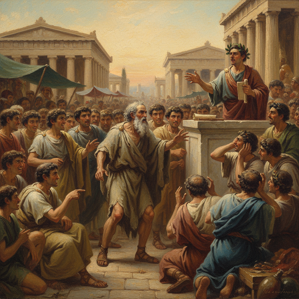 Athens's most famous non-person continues his civic duty.