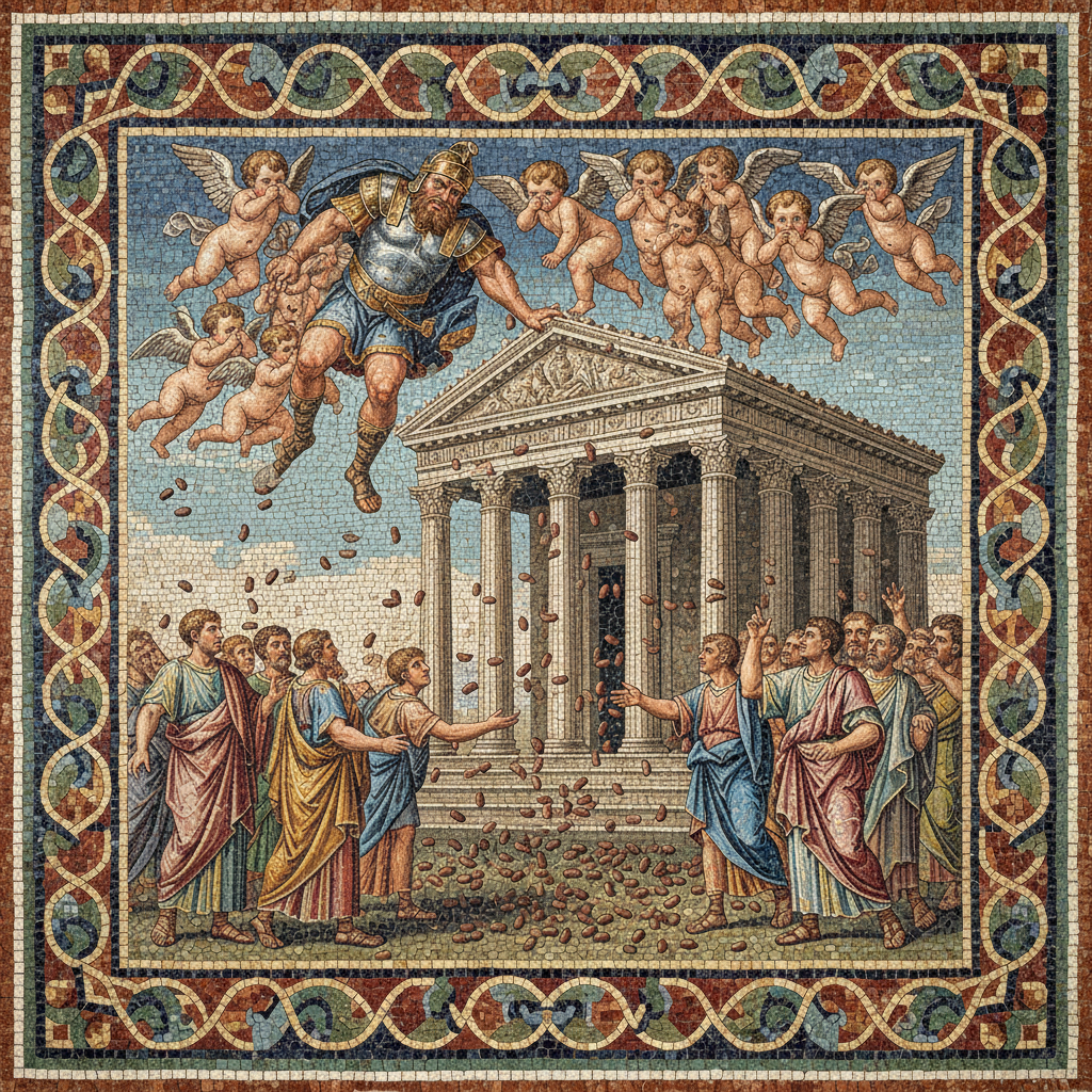 Detail from the floor of a villa in Herculaneum, celebrating the apotheosis of the Divine Flatus.