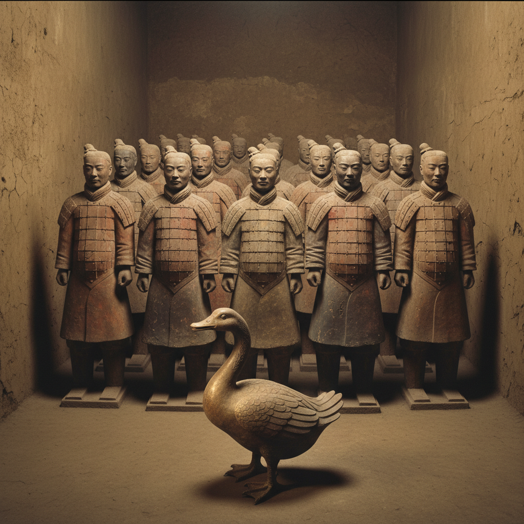 Illustration for "The Emperor’s New Clothes Were Statues"