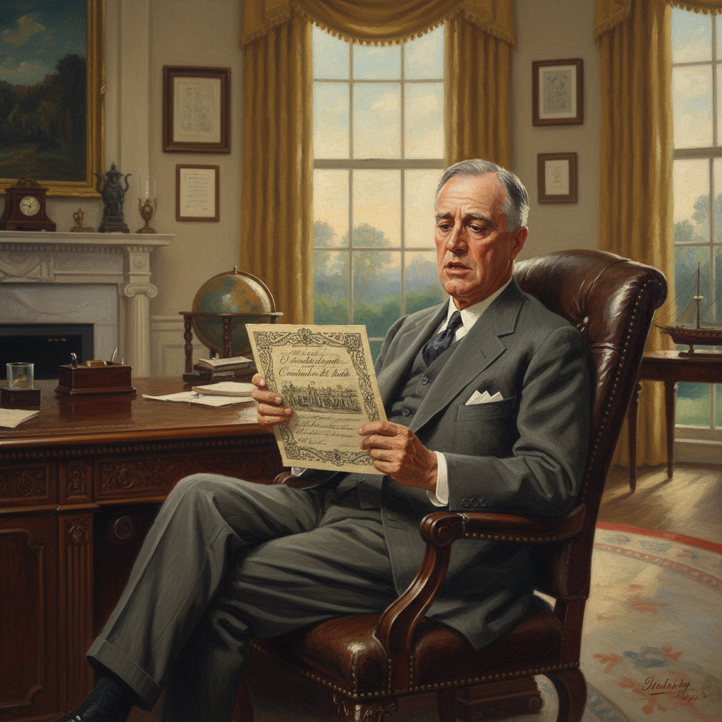 The President reviews his updated balance sheet.