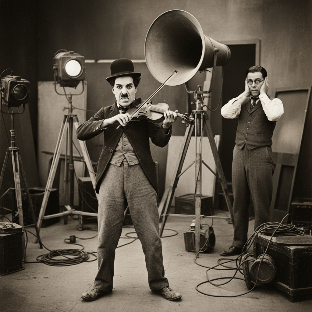 Illustration for "The Tramp, The Talkie, and The Twelve-Tone Tinnitus"