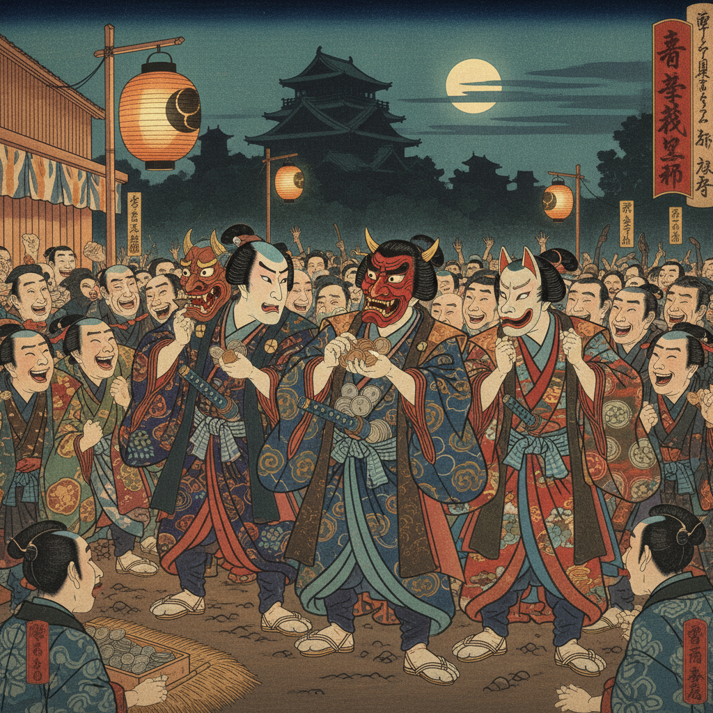 Illustration for "SHOGUN’S BIG NIGHT DERAILED BY ACCOUNTING ERROR, ACCIDENTAL CLOWN SHOW"
