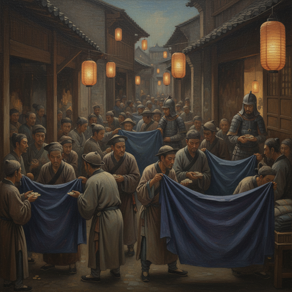 Illustration for "THE DENIM DYNASTY: HOW MING CHINA ACCIDENTALLY INVENTED JEANS AND LOST AN EMPIRE"
