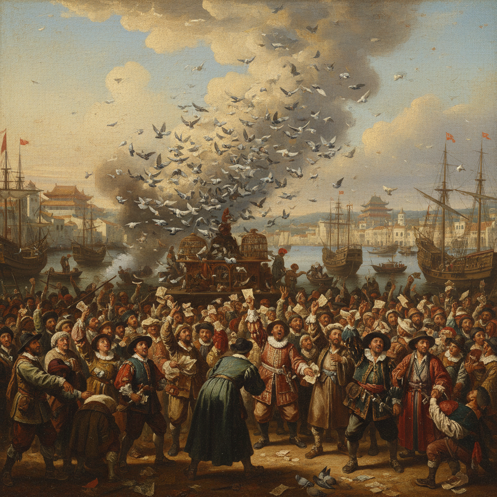 The start of the 1588 Macau-Nanjing Classic. Fortunes were made, lost, and occasionally eaten by hawks.