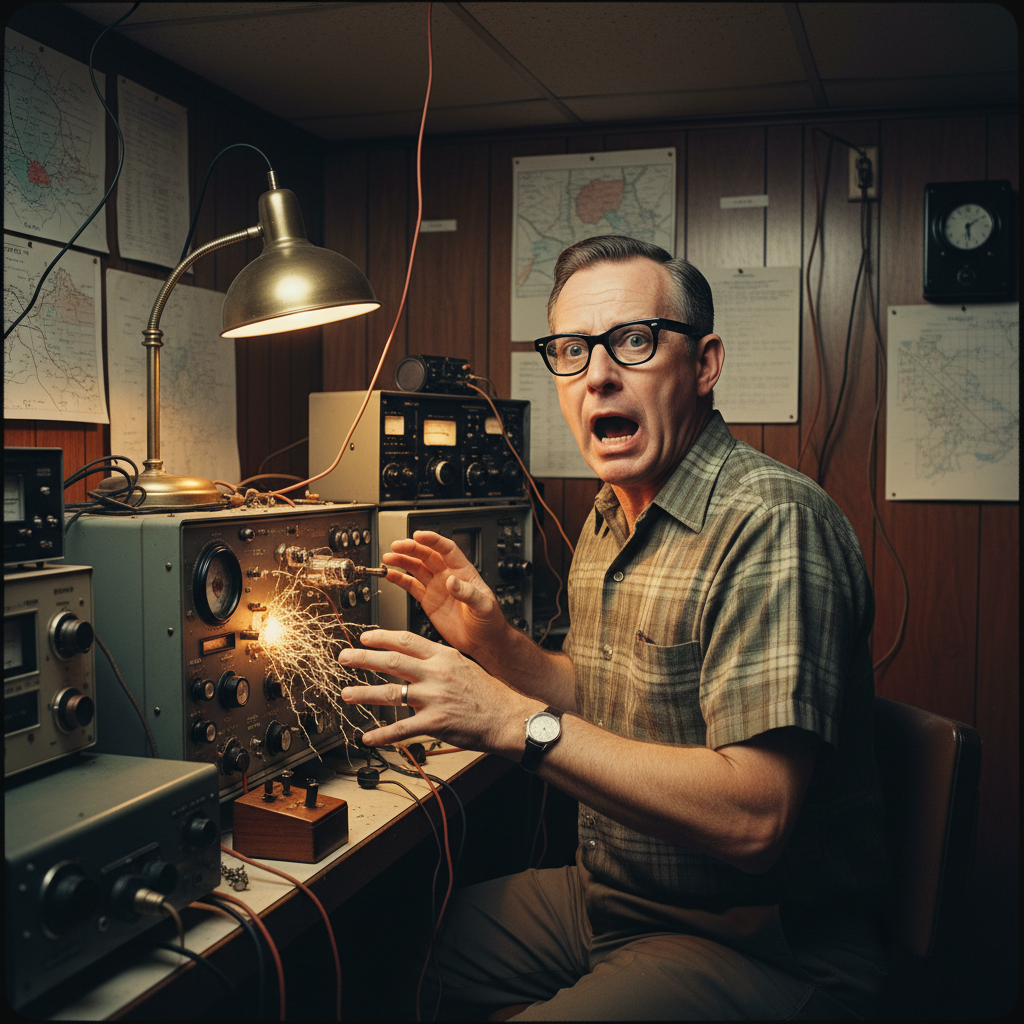 Herb Funkhouser, moments before reporting a suspected alien narcotics broadcast to the FBI.