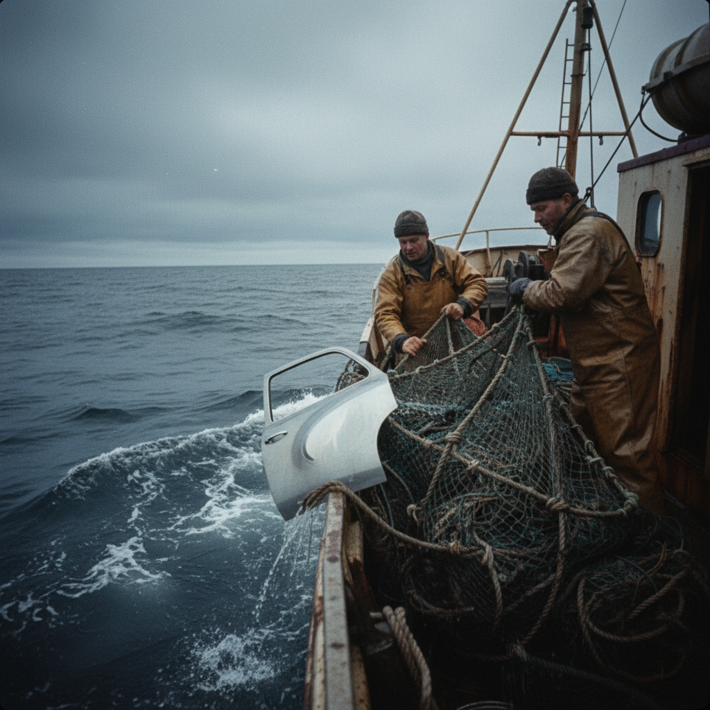 Today's catch: two tons of cod, and one alien hood ornament.