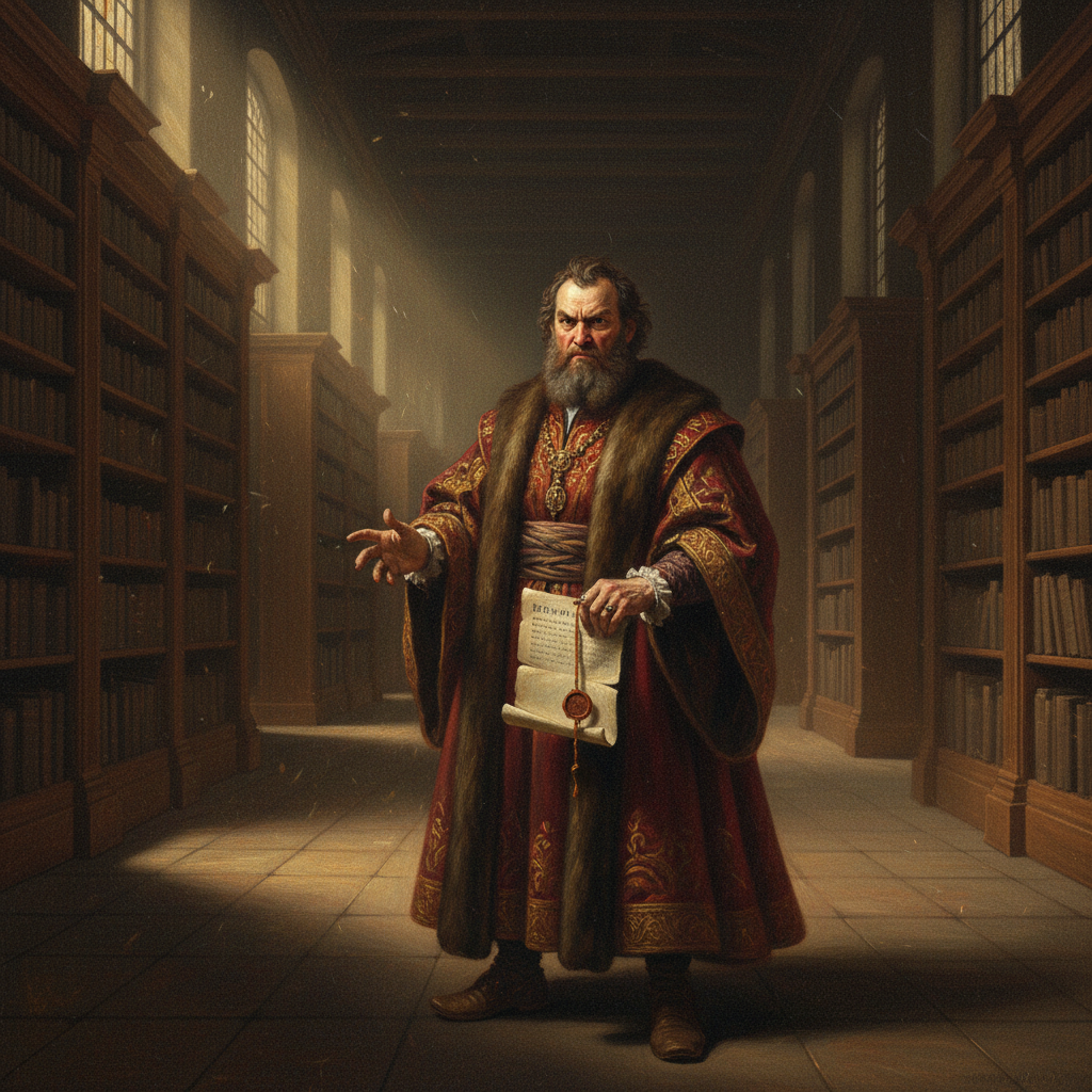 Master Theophilus, moments before inventing history's most catastrophic late fee.